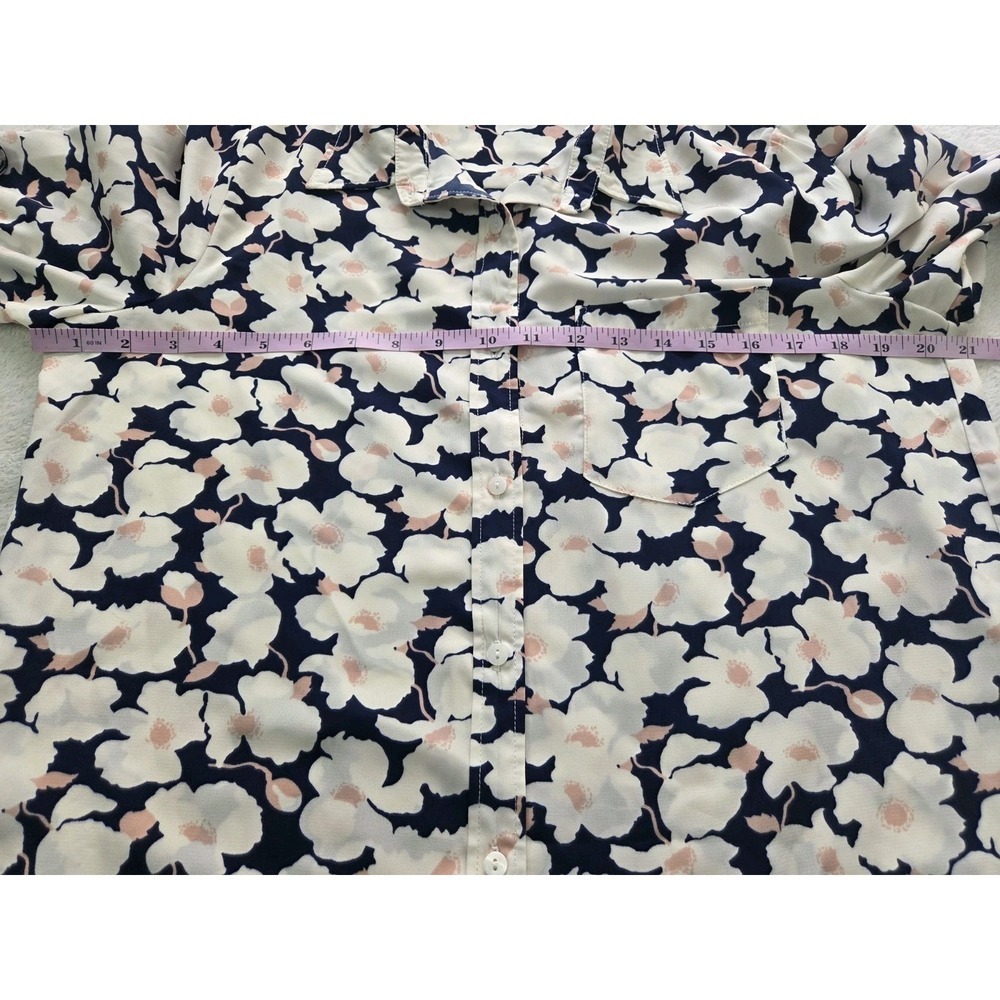 Skies Are Blue Womens Medium Floral Button Up Blouse Navy White Pink Long Sleeve - Picture 7 of 7